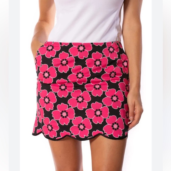 Golftini Pants - Women’s Golftini Black and Pink Stretch Floral Cotton Skort Golf Tennis size 6
